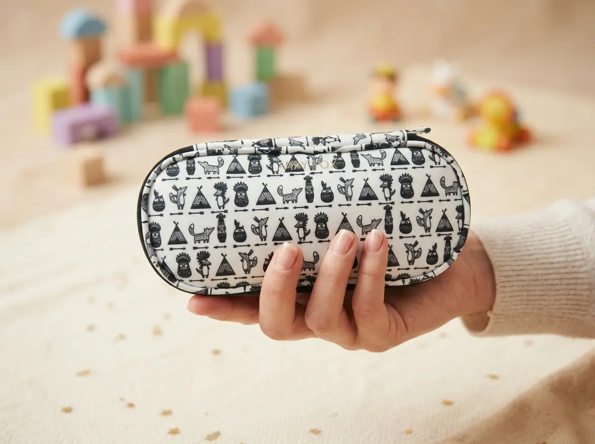 Maman tenant la trousse isotherme Carry Box modèle enfants dans la main